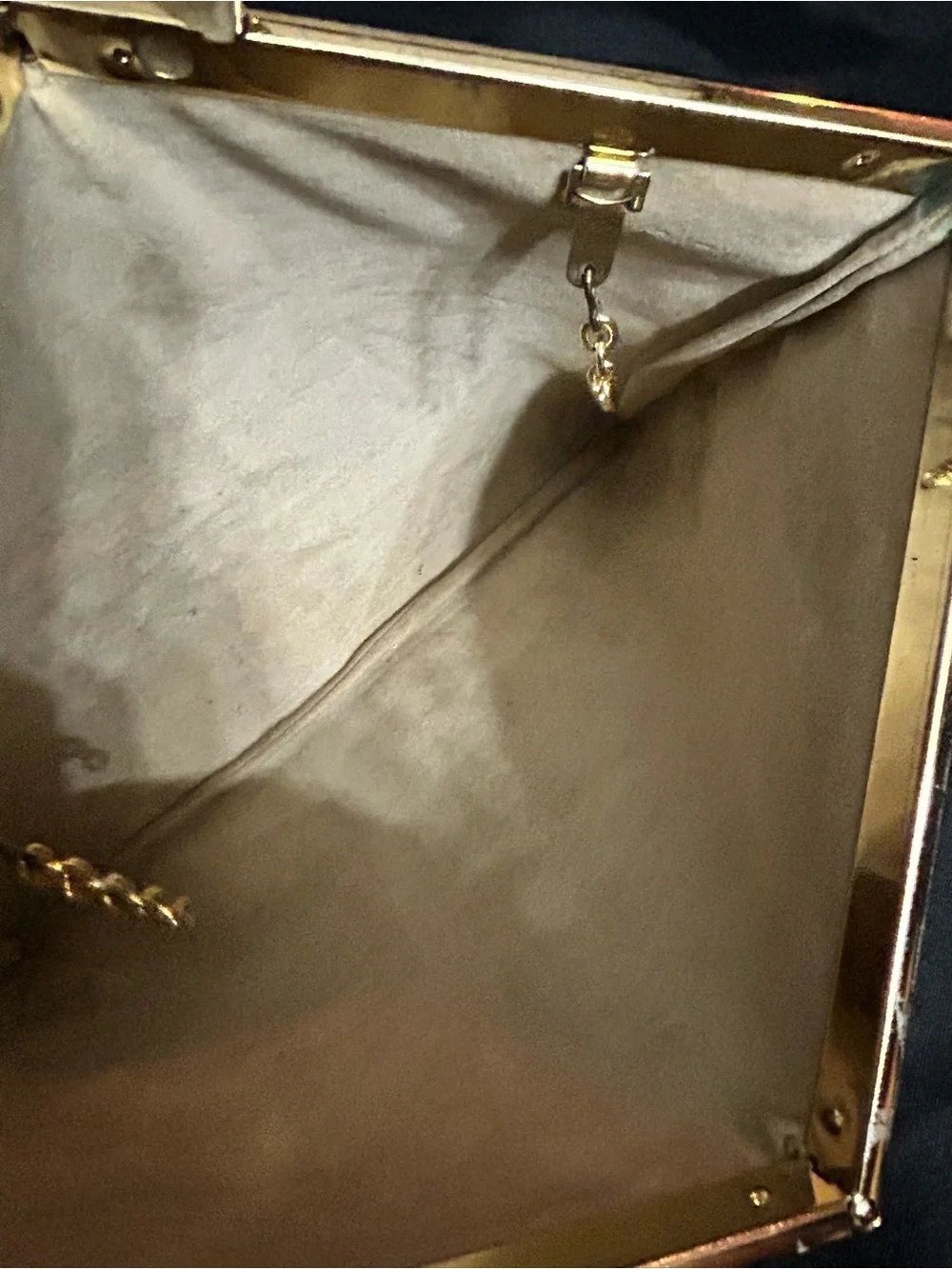 Vintage Textured Grey Clutch with Gold Frame